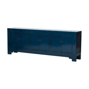 BE927 Aparador de gran tamaño diseño rústico oriental 240 madera azul oscuro con desgastes