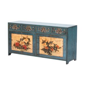 NT610 Aparador diseño oriental 140 madera azul con desgastes y dibujos florales