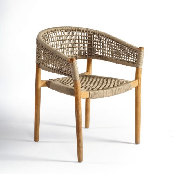 IBIZA Silla con reposabrazos para exterior diseño vintage madera de eucalipto con cuerda color arena