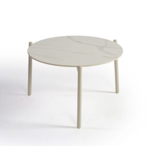 PONZA-1 Mesa de centro redonda para exterior diseño moderno 60 aluminio blanco con sobre efecto marmolado