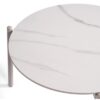 PONZA Mesa de centro redonda para exterior diseño moderno 80 aluminio blanco con sobre efecto marmolado