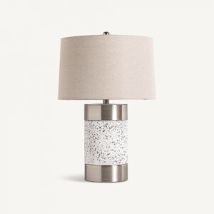 33575 Lámpara de sobremesa diseño vintage 62 piedra y acero plateado con pantalla de lino