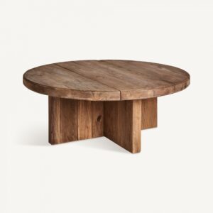 33630 Mesa de centro redonda diseño rústico CRISSEY 90 madera de pino reciclado natural