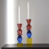 34PH24240 Set de 2 candelabros diseño moderno 25 31 cristal geométrico naranja, violeta y rosa