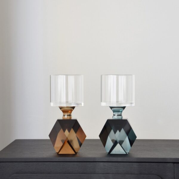 34PH24490 Set de 2 candelabros de diseño moderno 24 cristal ámbar y azul verdoso