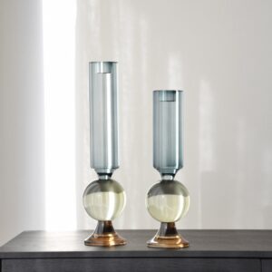 34PH24490 Set de 2 candelabros diseño moderno 31 36 cristal marrón, ámbar lima y azul