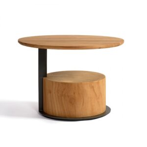 AMALFI-1 Mesa de centro redonda de diseño moderno 60 madera maciza de teka con pie color negro