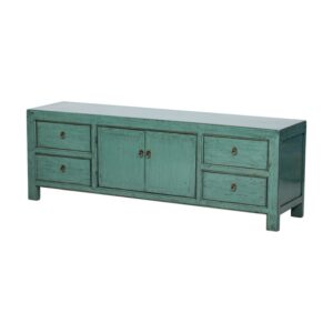 BE899 Mueble de televisión diseño vintage oriental 180 madera verde con desgastes