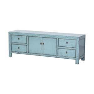 BE901 Mueble de televisión diseño vintage 180 madera azul claro con desgastes