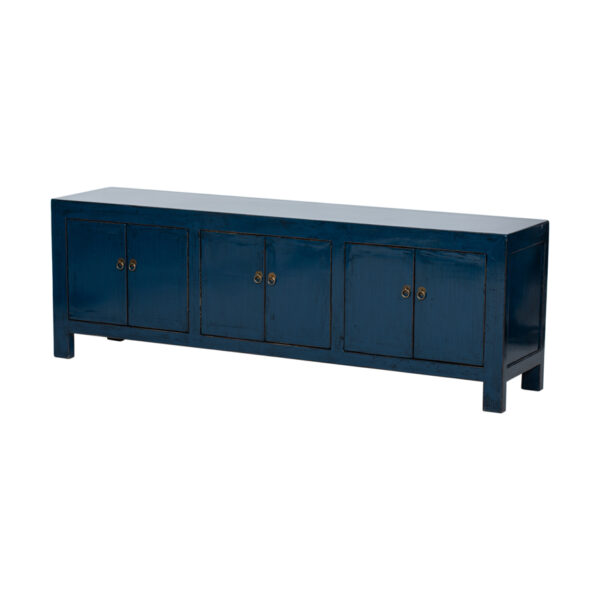 BE905 Mueble de televisión diseño vintage oriental 180 madera azul oscuro con desgastes