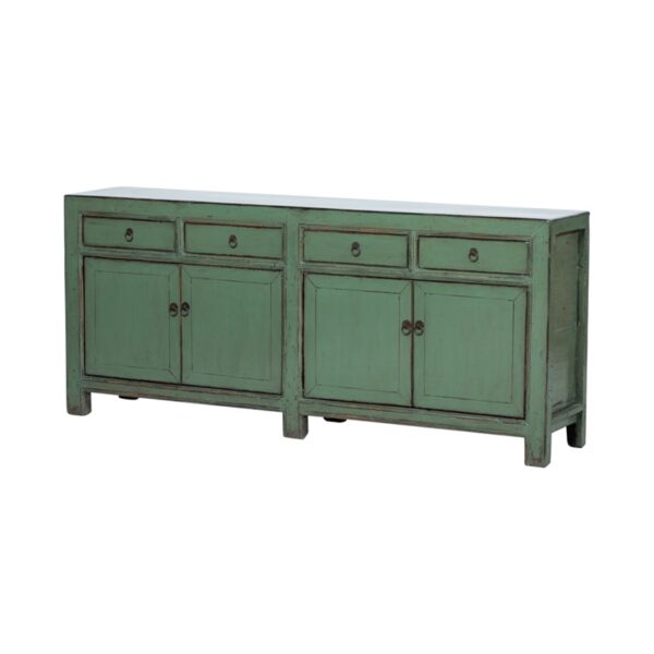 A592 Aparador diseño vintage oriental 128 madera antigua verde con desgastes