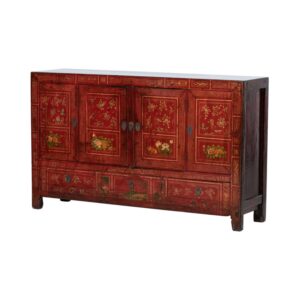 JN371 Aparador diseño oriental 157 madera antigua tonos rojos y dibujos florales