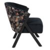 611145 Sillón de diseño Art Decó metal negro y tapizado negro con flores en la trasera