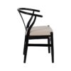 611228 Silla de diseño vintage inspiración Wishbone madera negro y asiento tapizado