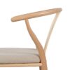 611229 Silla de diseño vintage inspiración Wishbone madera natural y asiento tapizado