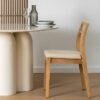 611234 Silla de diseño nórdico moderno madera acabado natural y asiento tapizado beige
