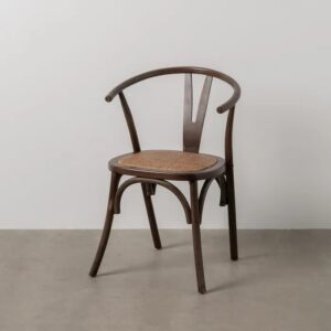 611243 Silla con reposabrazos diseño vintage madera chocolate con asiento de ratán