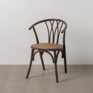 611246 Silla con reposabrazos diseño vintage madera chocolate con asiento de ratán