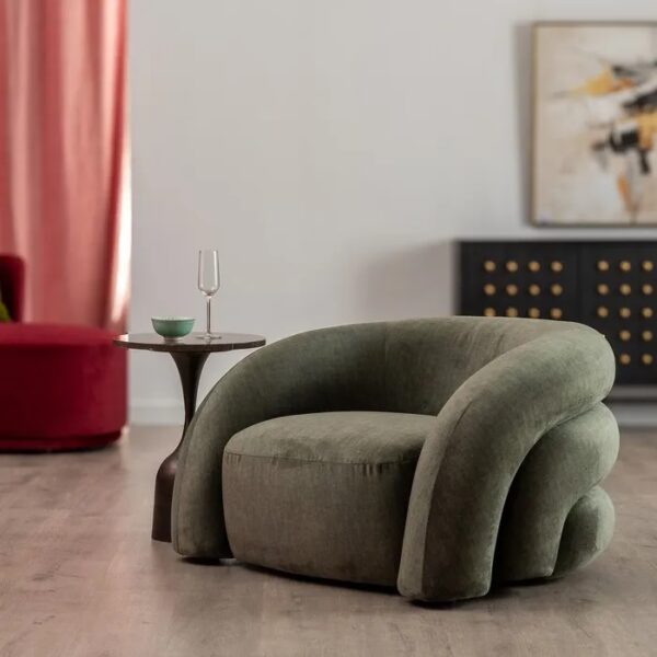 611325 Sillón butaca de diseño moderno formas redondeadas y tapizado verde