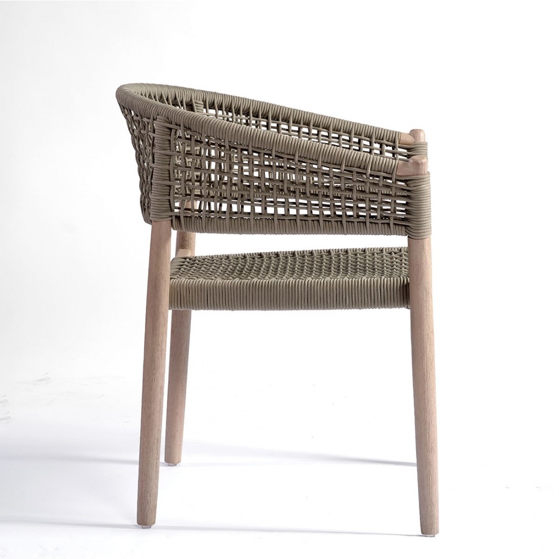 IBIZA-T Silla con reposabrazos para exterior diseño vintage madera eucalipto gris y cuerda color topo