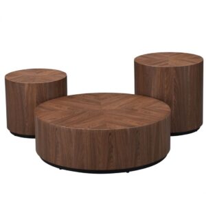 NAPLES Set de 3 mesas de centro redondas diseño moderno madera roble oscuro