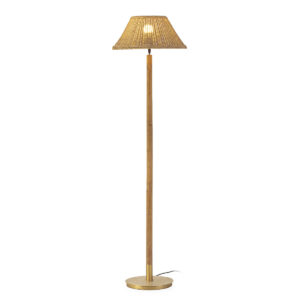 2549900 Lámpara de pie de diseño vintage 152 metal dorado, madera y pantalla ratán