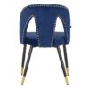 914056 Silla diseño vintage STOWE terciopelo azul con tachuelas y patas de metal negro con dorado