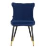 914062 Silla diseño Art Decó ASPEN tapizado capitoné terciopelo azul con tachuelas y patas de metal