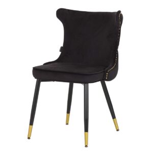 914063 Silla diseño Art Decó ASPEN tapizado capitoné terciopelo negro con tachuelas y patas de metal
