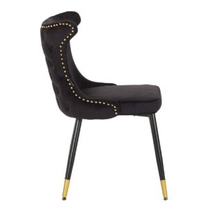 914063 Silla diseño Art Decó ASPEN tapizado capitoné terciopelo negro con tachuelas y patas de metal