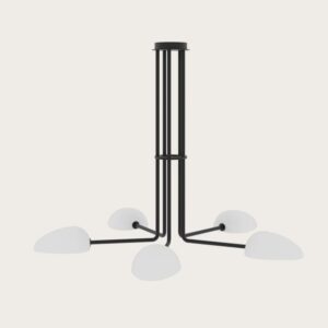 C1324 Lámpara de techo diseño moderno KEZO 110 metal negro con 5 tulipas color blanco