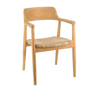 648003 Silla con reposabrazos diseño vintage madera de teka natural y asiento pandan