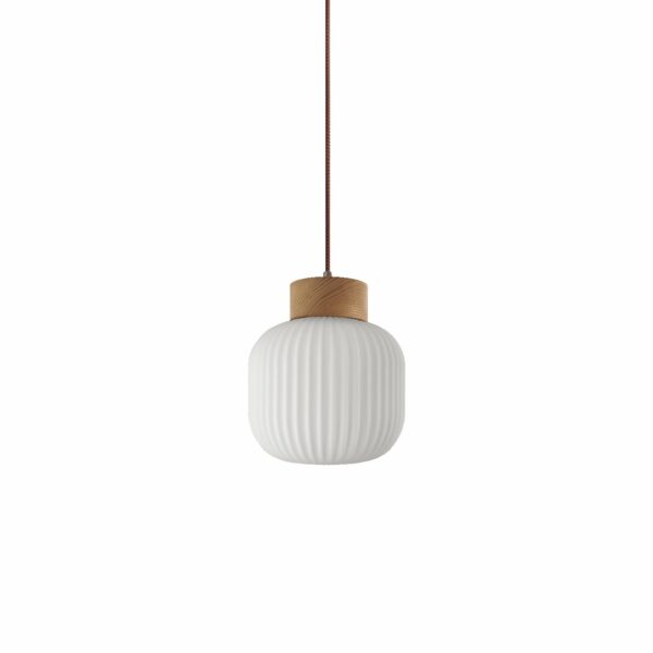 MD2512-NAT Lámpara de techo diseño moderno 150 cristal opal estriado con madera natural