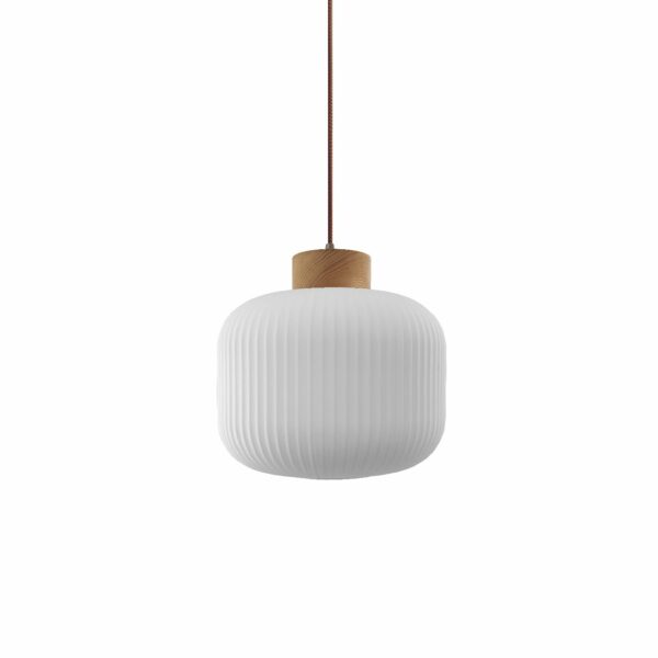 MD2514-NAT Lámpara de techo diseño moderno 150 cristal opal estriado con madera natural