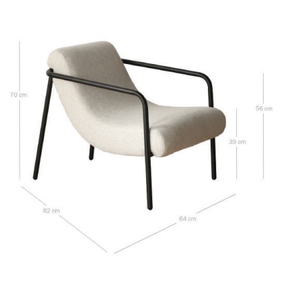 MENT Butaca de diseño moderno metal negro y tapizado beige