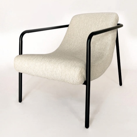 MENT Butaca de diseño moderno metal negro y tapizado beige