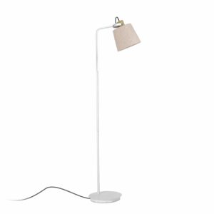 ML2274-WH Lámpara de pie diseño moderno 158 metal blanco con madera y pantalla beige