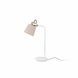 MT2273-WH Lámpara de sobremesa diseño moderno 52 metal blanco con madera y pantalla beige