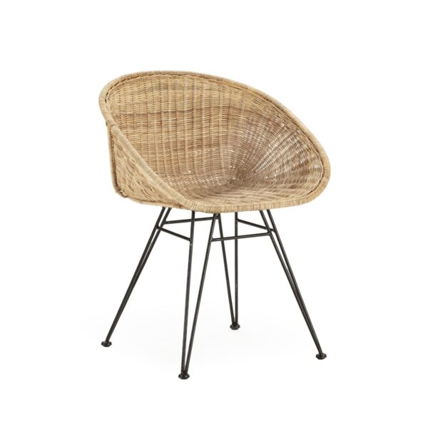 30004 Silla con reposabrazos de diseño vintage metal y mimbre en color natural