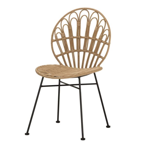 807027 Silla de diseño vintage metal negro con asiento y respaldo ratán sintético