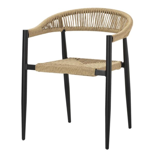 807028 Silla con reposabrazos diseño vintage metal negro con asiento y respaldo ratán sintético