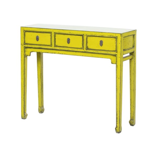 BE953 Consola diseño oriental 100 madera amarillo con desgastes
