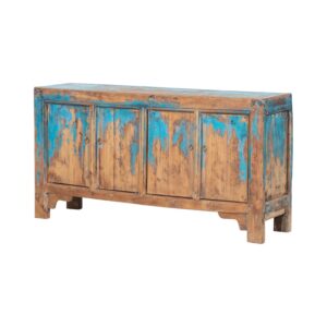 XN873 Aparador diseño rústico oriental 171 madera antigua acabado desgastado azul y natural