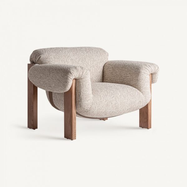 34684 Sillón con reposabrazos de diseño moderno UZNACH madera y tapizado beige