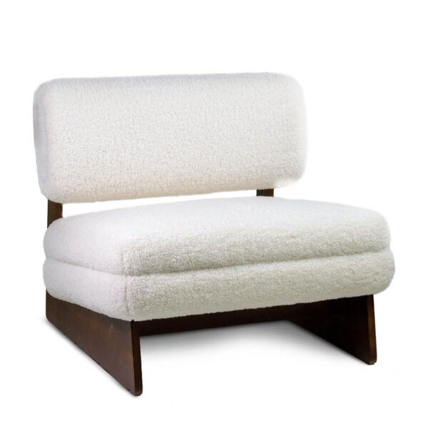 624100 Sillón de diseño moderno MIA madera y tapizado bouclé lana