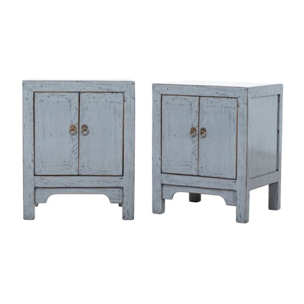 BE961 Pareja de mesitas de noche diseño oriental 48 madera gris con desgastes