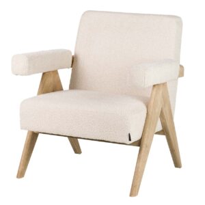 504025 Sillón butaca con reposabrazos diseño nórdico madera y tapizado bouclé