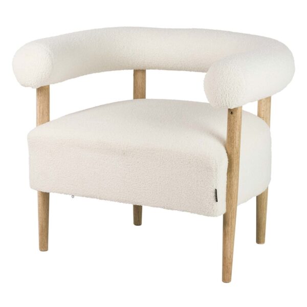 504031 Sillón butaca diseño nórdico vintage madera y tapizado bouclé blanco