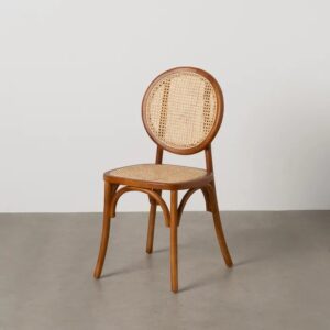 612650 Silla de diseño vintage madera de olmo color miel con ratán