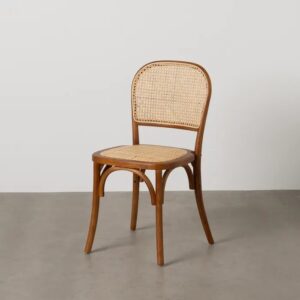 612651 Silla de diseño vintage madera de olmo color miel con ratán